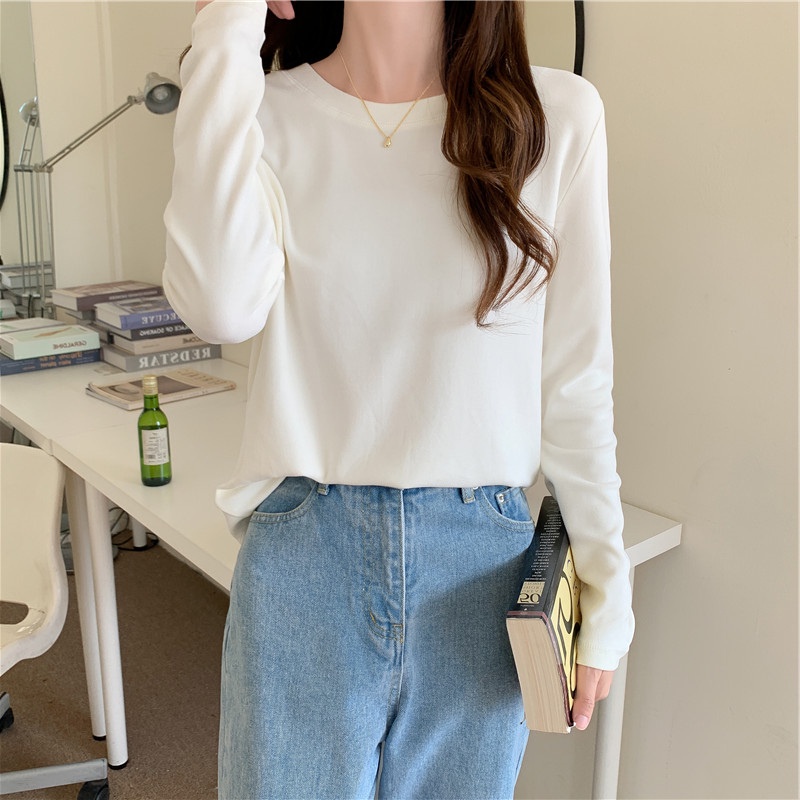 SUXI Áo thun dài tay cổ tròn thiết kế mới thời trang theo phong cách hàn quốc cho nữ