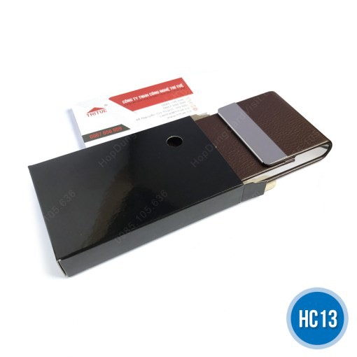 Hộp name card cao cấp da PU HC13 nâu sang trọng cho nam