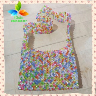 MC I Túi xách pha lê nhựa đa sắc màu rực rỡ I Túi handmade/beadedbag