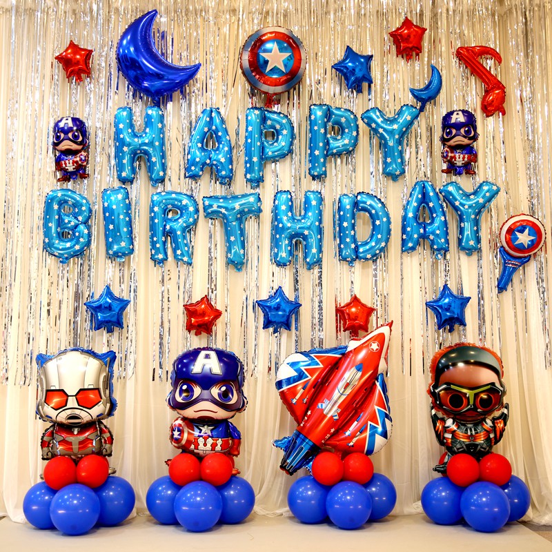 Bóng bay sinh nhật cho bé trai   TẶNG QUÀ   trang trí sinh nhật siêu nhân, siêu anh hùng (tặng bơm tay+ băng keo)