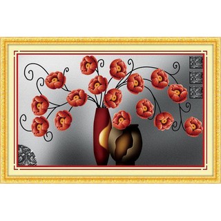 Tranh Thêu Chữ Thập 3D Bình Hoa Khoe Sắc A1085 (KHÁCH TỰ THÊU) KT:62X41CM
