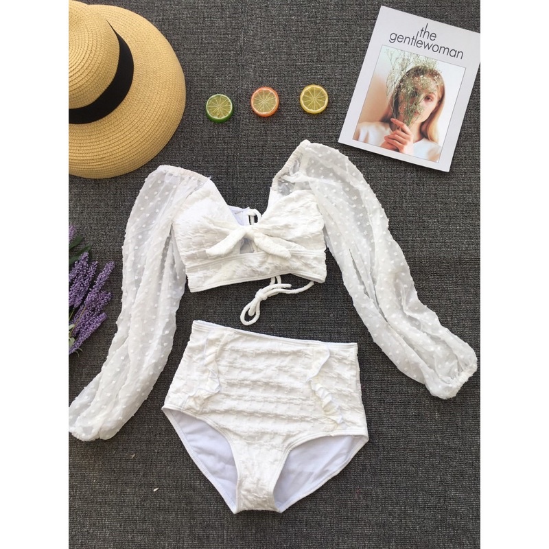 Bikini nữ đi biển Đồ bơi hai mảnh lưng cao áo tay bồng Công Chúa trắng (hàng Quảng Châu cao cấp) | BigBuy360 - bigbuy360.vn