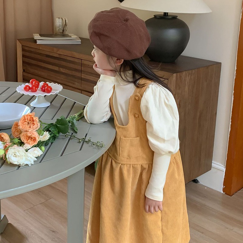 Áo Thun Tay Phồng Cổ Cao Thời Trang Thu Đông Phong Cách Hàn Quốc Cho Bé Gái