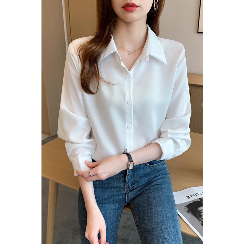 Áo Sơ Mi Nữ Tay Dài Màu Trắng Đen Thời Trang Công Sở