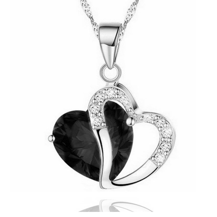 Korean fashion silver jewelry necklace zircon crystal heart shape heart shape collarbone chain