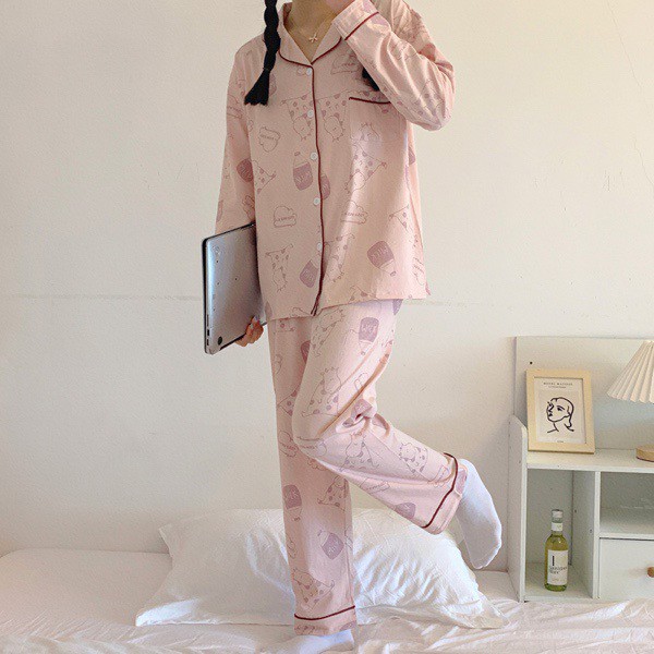 Bộ ngủ Pyjama Hình Bò Sữa Chất Cotton Ulzzang style🌸 Hàng Quảng Châu