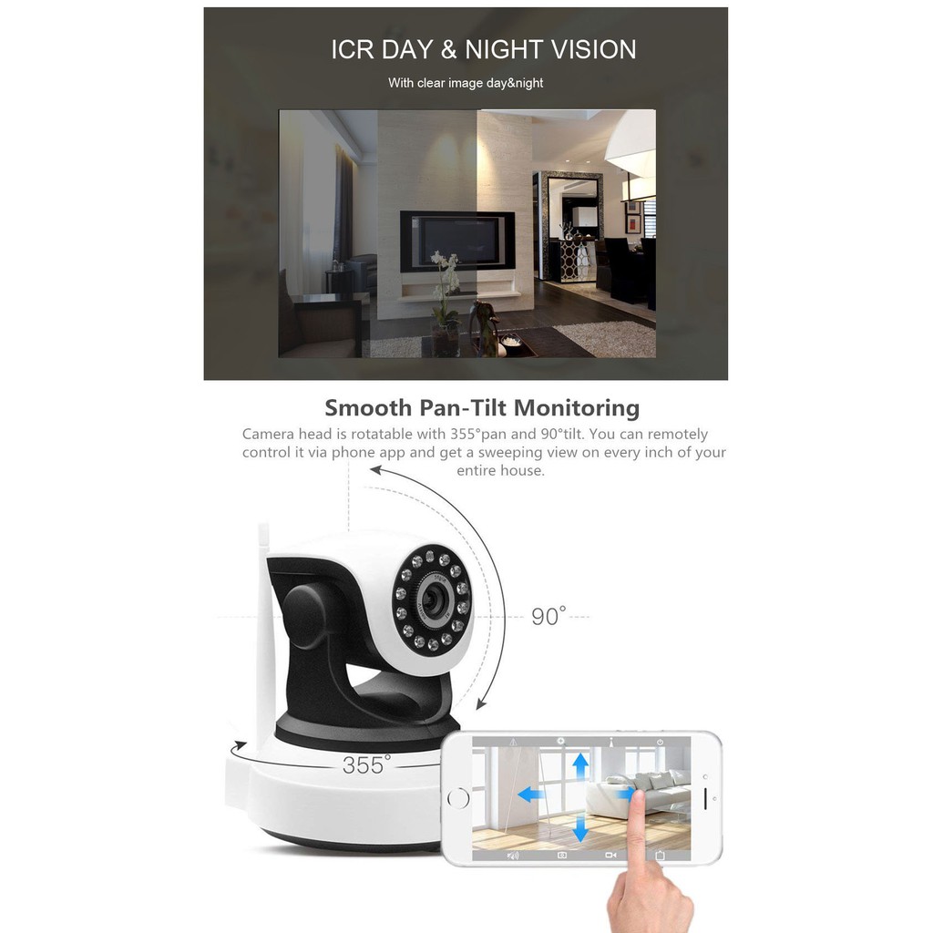 Camera an ninh CAMHI xoay 360 độ kết nối wifi có thể điều khiển từ xa hỗ trợ CCTV chất lượng cao | BigBuy360 - bigbuy360.vn