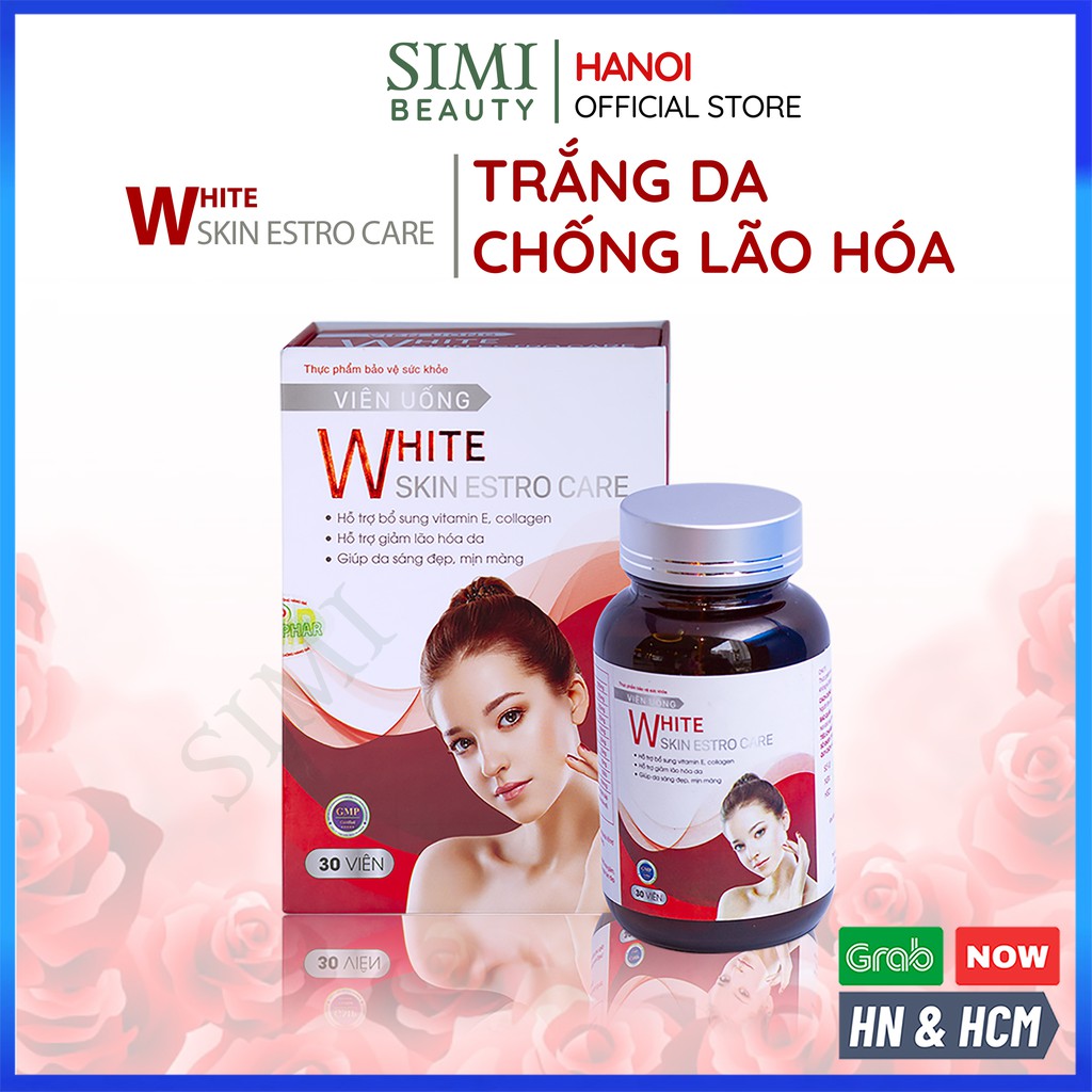 Viên uống trắng da White Skin Estro Care chống lão hóa dưỡng da cấp ẩm nội tiết tố nữ