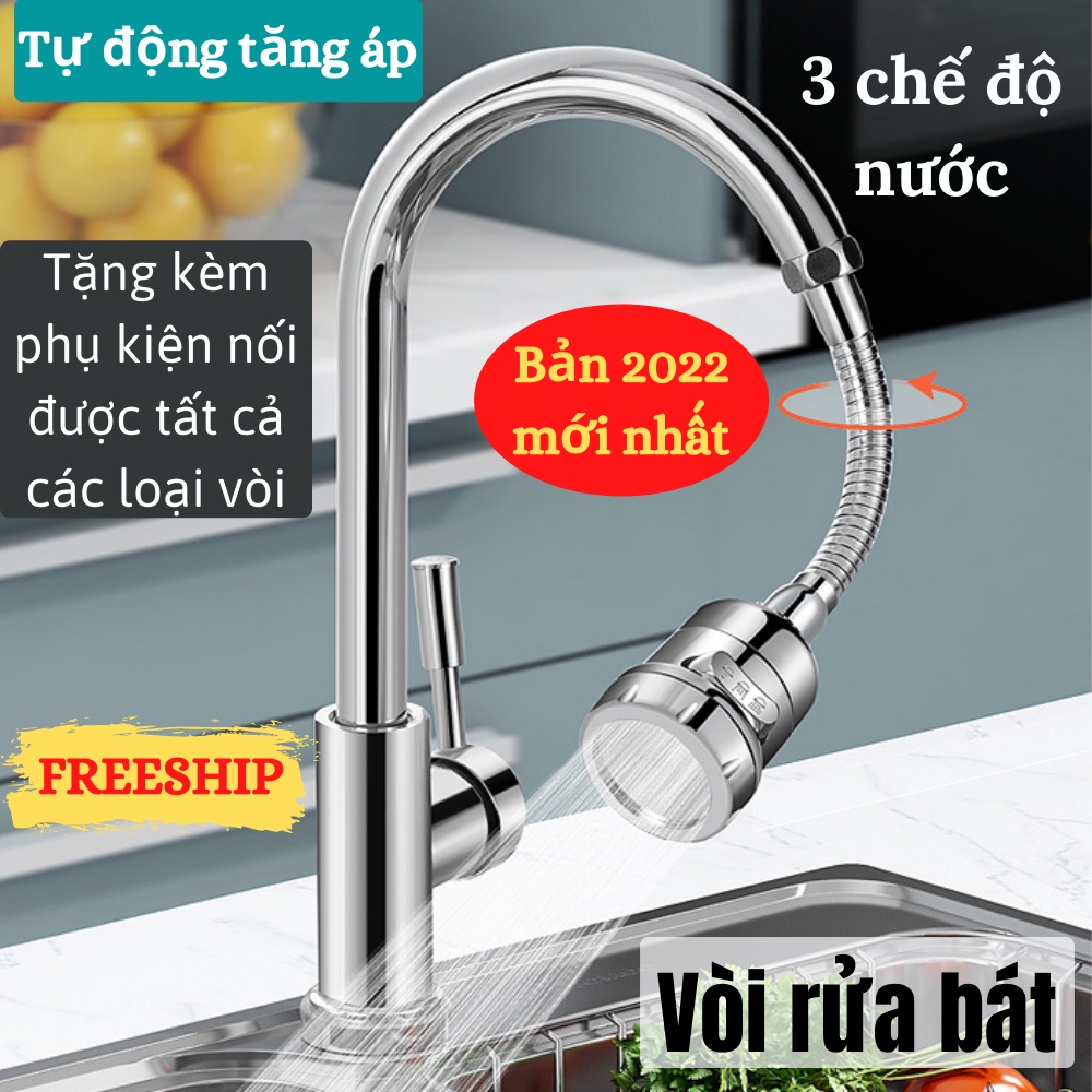 Vòi rửa bát tự động tăng áp 3 chế độ nước, kèm phụ kiện nối với tất cả các loại vòi NANALI STORE