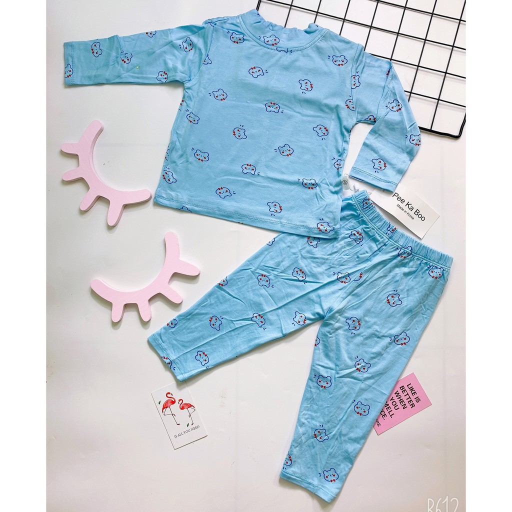 Bộ dài tay thun lạnh cổ cao 3cm Peekaboo, thích hợp mùa thu đông, nằm điều hòa, bộ quần áo cổ cao cho bé trai/ gái