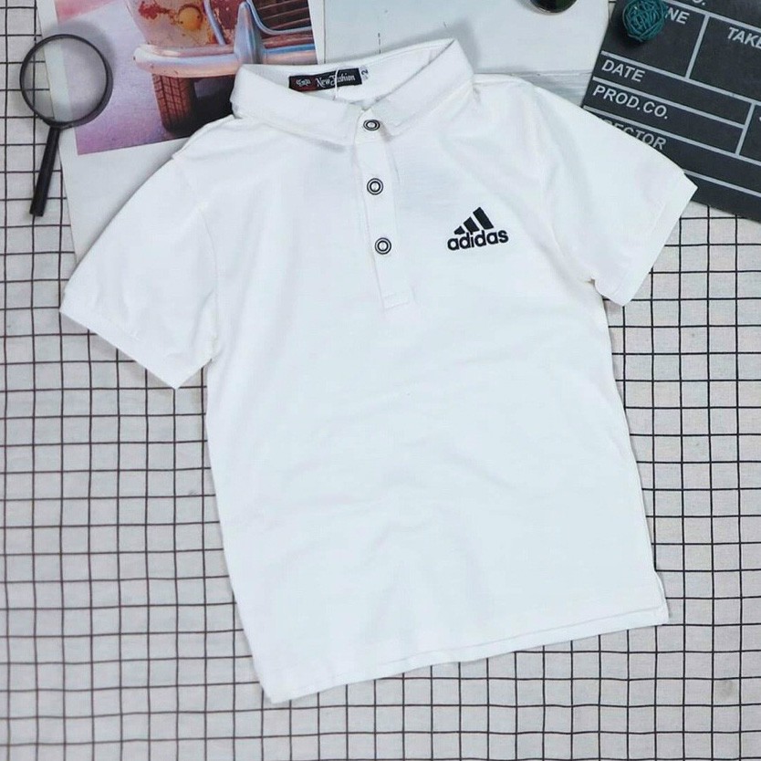 Áo thun cotton xượt cổ bẻ thêu chữ thể thao