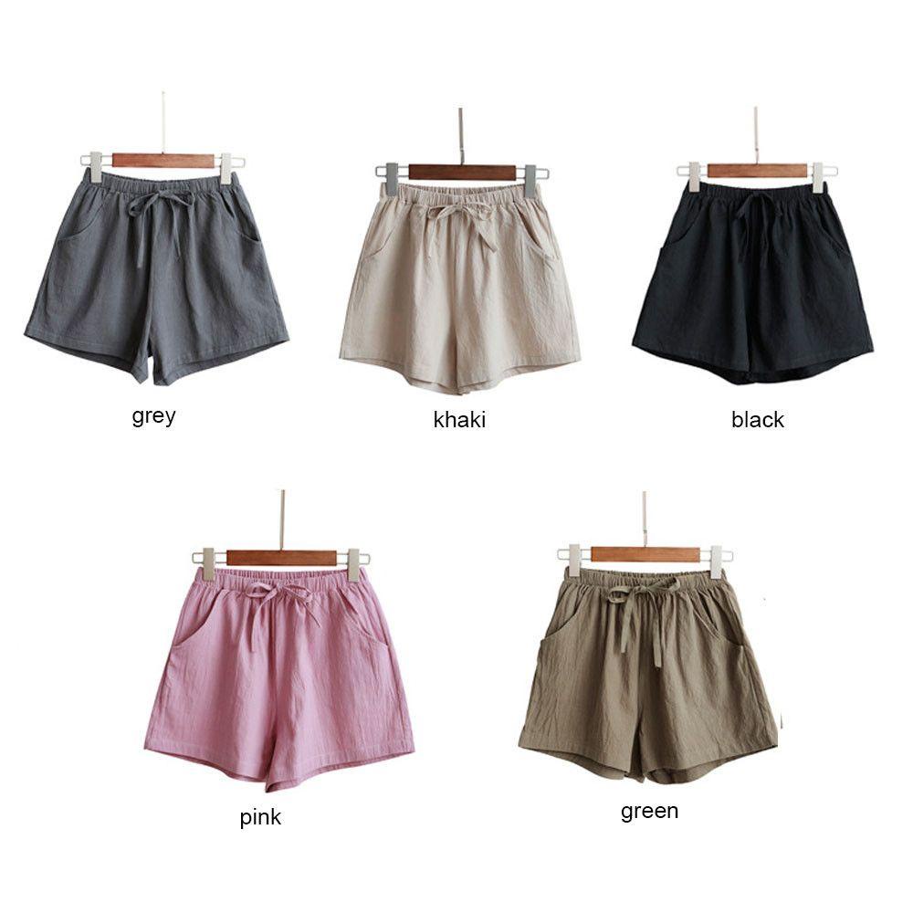 Quần Short Vải Lanh Cotton Màu Sắc Đơn Giản Cho Nữ