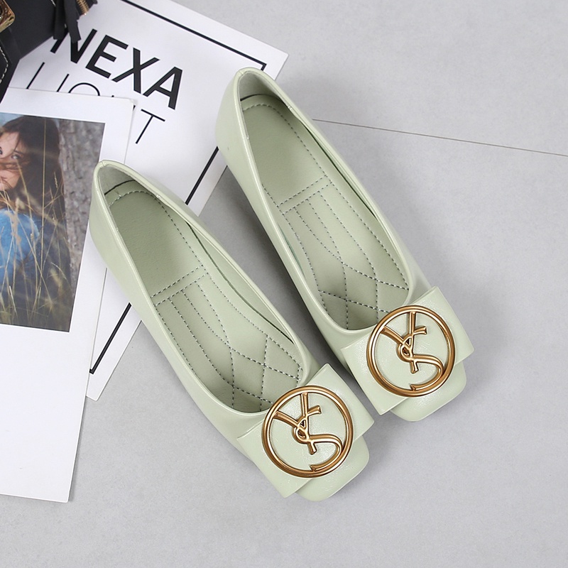 Giày Búp Bê Mũi Vuông In Chữ Viền Đen Phong Cách Cổ Điển Thời Trang Cho Nữ