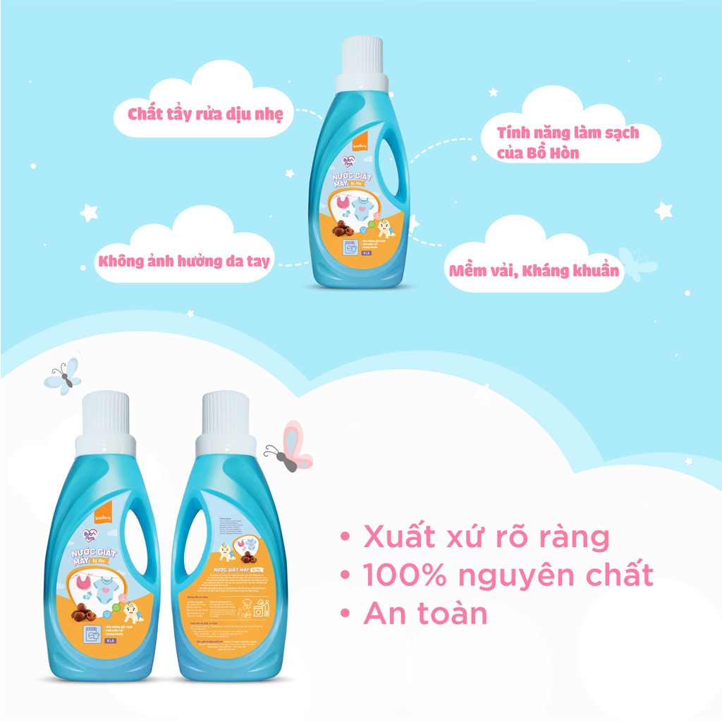 Nước giặt cho bé Giặt máy/Giặt tay/Enzym chiết xuất Bồ Hòn 1000ml BuB&MuM - NATURALMART