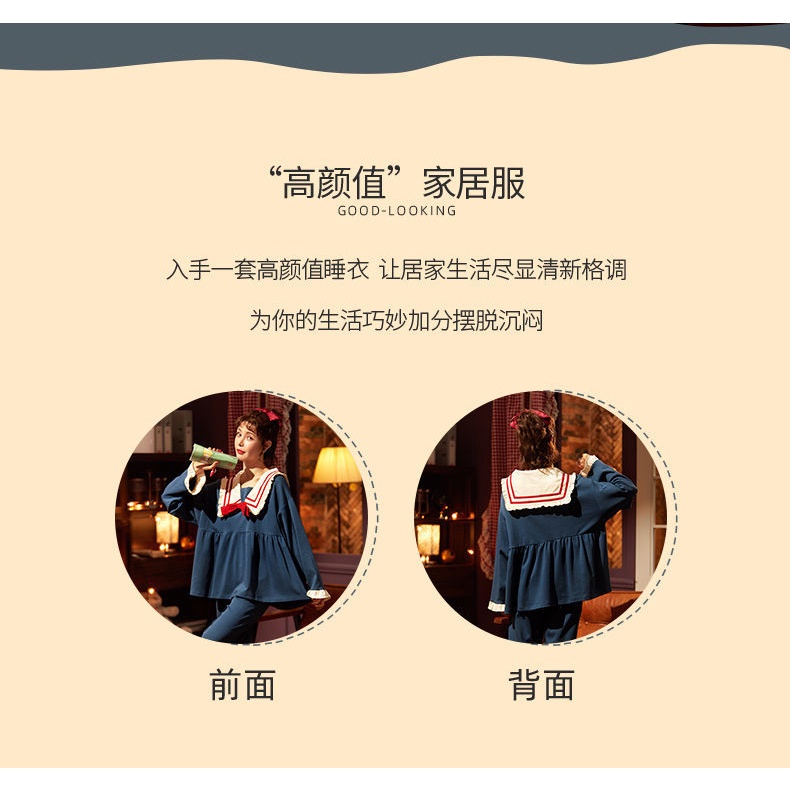 Bộ đồ ngủ cotton in họa tiết dễ thương thời trang xuân thu cho nữ