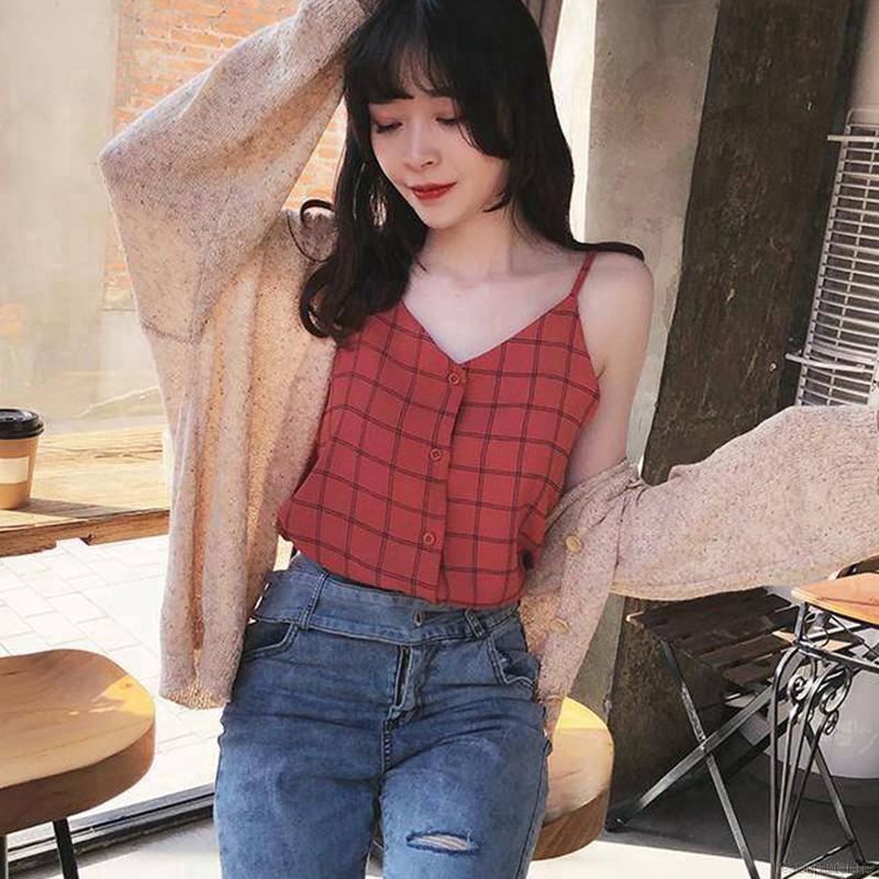 Áo Chiffon Nữ Cổ Chữ V Họa Tiết Caro | BigBuy360 - bigbuy360.vn