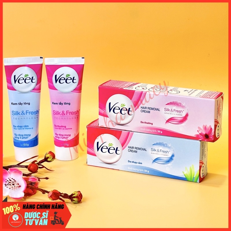 Kem Tẩy Lông VEET Silk &amp; Fresh An toàn và dịu nhẹ Dành cho da thường và da nhạy cảm - Minpharmacy