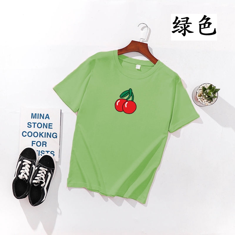 Áo Thun Tay Ngắn Unisex Cổ Tròn In Hình Quả Cherry Phong Cách Harajuku