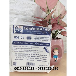 Gạc PTOB Cản quang vô trùng 30cm x 40cm x 8 lớp ( 5 miếng)