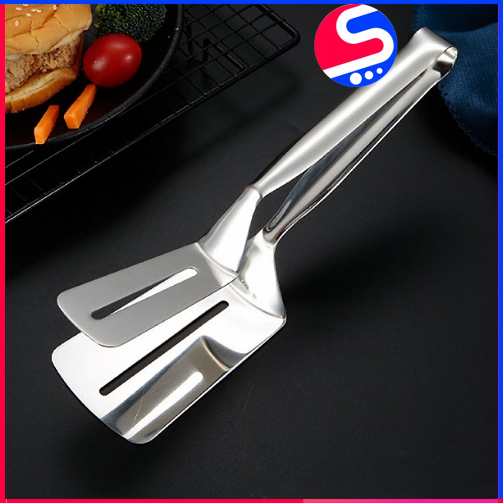 (Mới) Kẹp inox lật thức ăn, gắp đá gắp thịt đa năng, Loại 1 to dày.