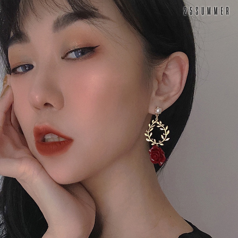 Bông Tai Đính Nơ Nhung Đỏ Phong Cách Hàn Quốc Thời Trang Cho Nữ