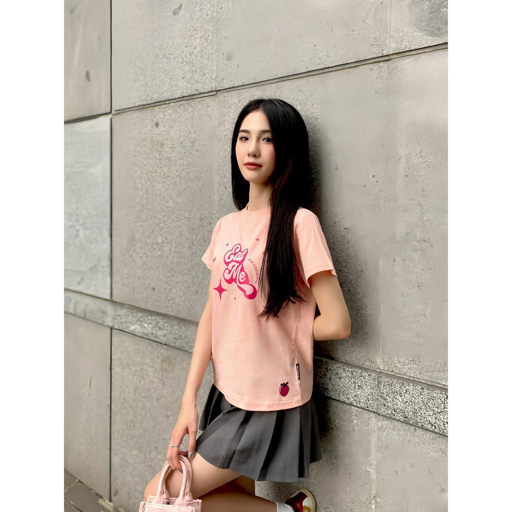 Áo thun Baby Tee local brand NEVASOME Eat Me Hồng Dâu Cotton Nữ