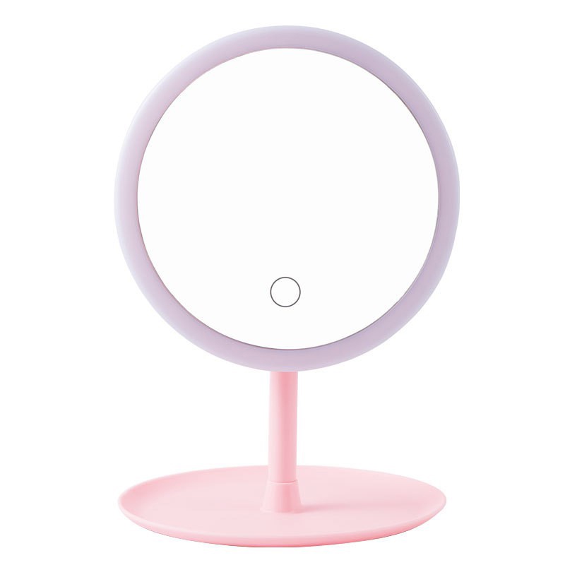 Gương Trang Điểm Có Đèn Led Cảm Ứng 3 Chế Độ Ánh Sáng - Gương MakeUp Tròn Màu Hồng Phấn