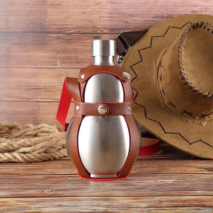 Bình hồ lô inox 2 lít có tặng kèm bao da