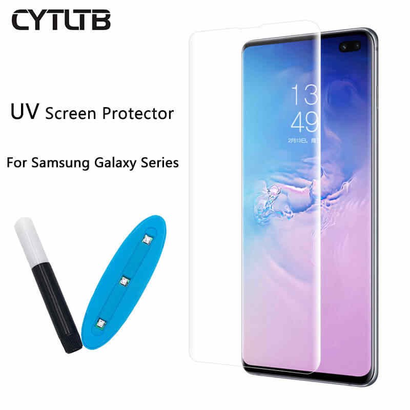 Kính Cường Lực Full Màn Hình Keo Nước UV Cho Samsung Galaxy S10, S10 Plus