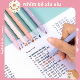 Set 6 bút highlight hai đầu tone màu pastel MORANDI VT265
