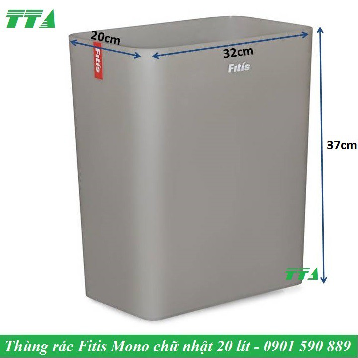 Thùng rác Fitis nhựa Mono chữ nhật màu xám