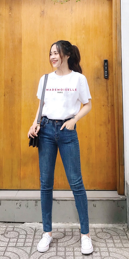Quần skinny trơn lưng cao Zdenim