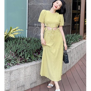Đầm Xốp Buộc Nơ Bụng Dáng Dài Hàng Quảng Châu V1005- Lolla_Fashion