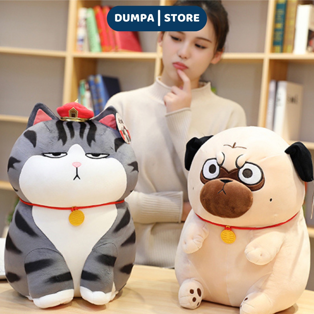 Gấu bông mèo hoàng thượng, chó Pug mặt xệ gối ôm thú nhồi bông chất liệu mềm mịn DUMPA STORE