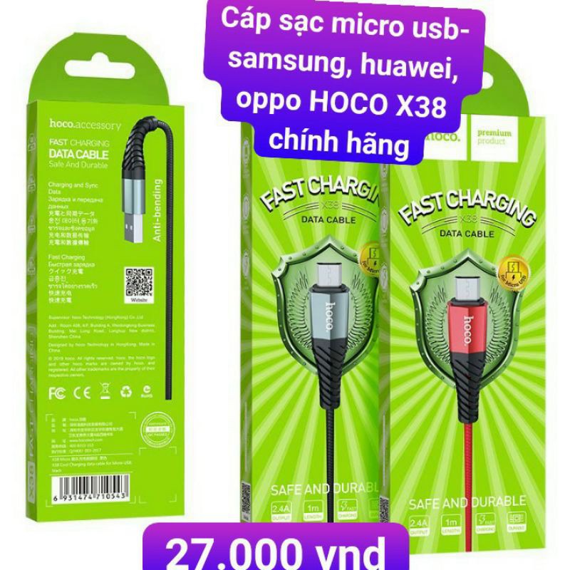 (Micro usb) Cáp sạc nhanh 2.4A HOCO X38 chính hãng