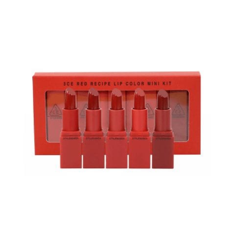 Set Son Lì 3CE Red Recipe Mini Lip Kit [Set 5 son] Tone Đỏ Khác Nhau