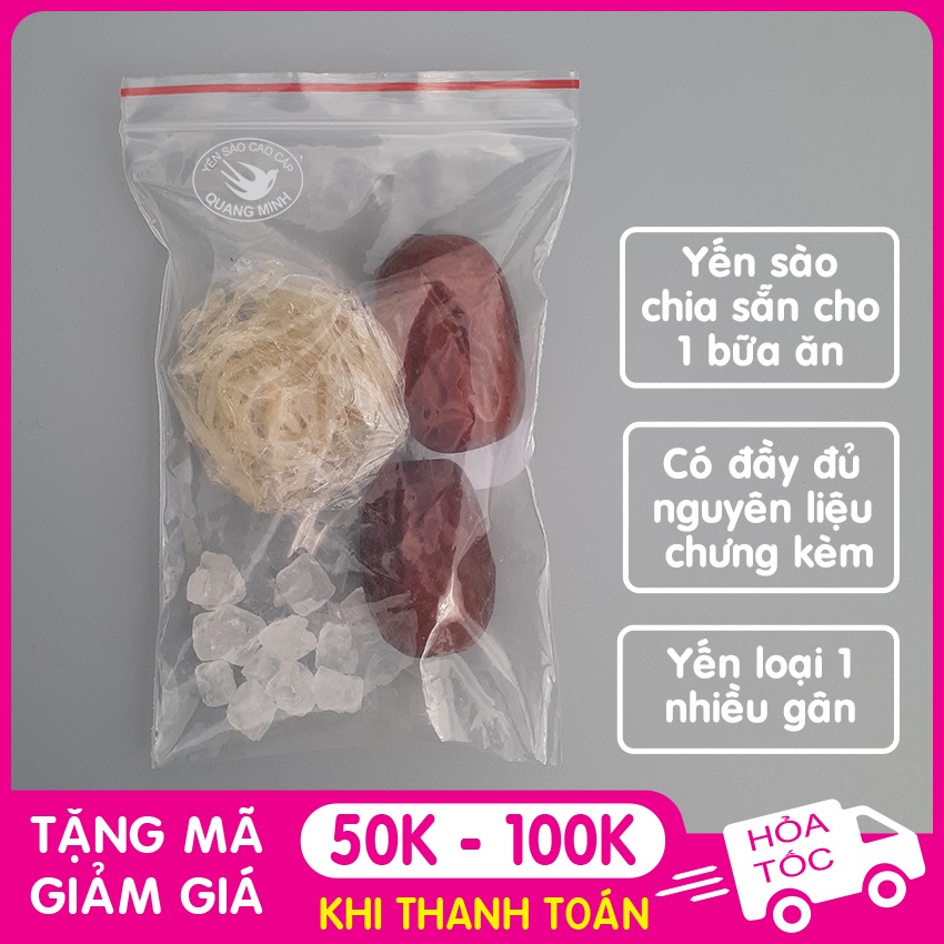 Yến sào tinh chế nguyên chất baby, loại 1 nhiều gân, có nguyên liệu chưng kèm