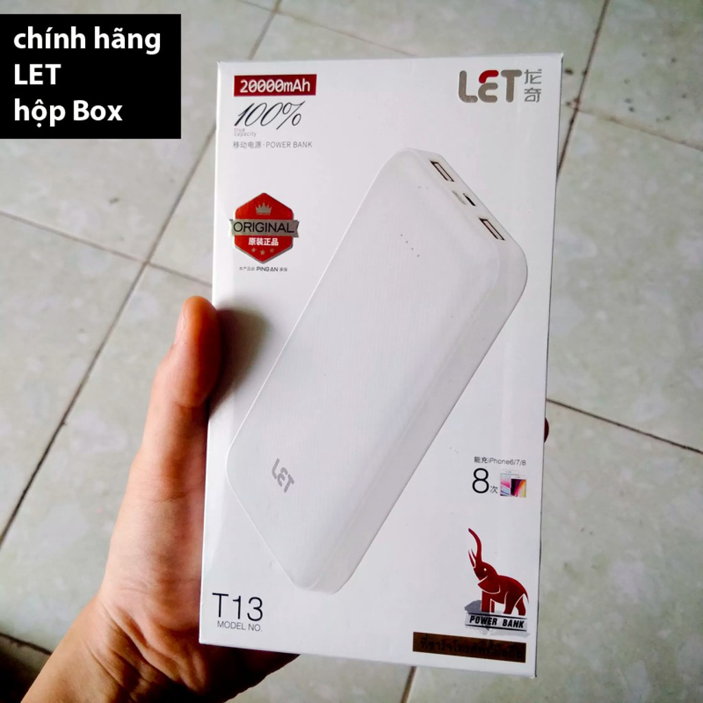 Sạc Dự Phòng 20.000mAh, Hàng chuẩn 2.1A - Chính hãng LET