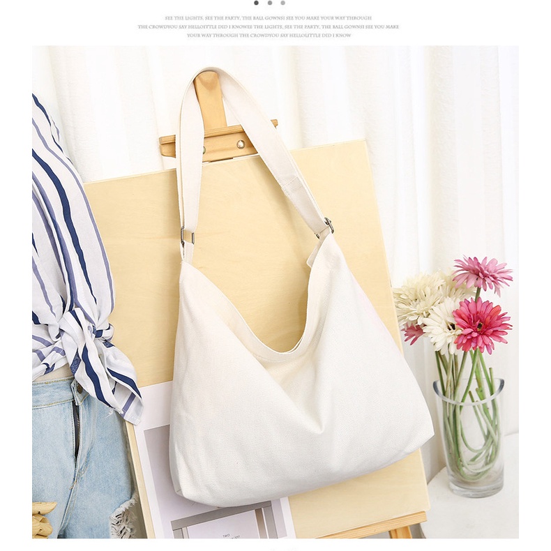 TÚI TOTE ĐEO CHÉO VẢI CANVAS, PHONG CÁCH ULZZANG, CÓ KHÓA, CÓ TÚI CON T16