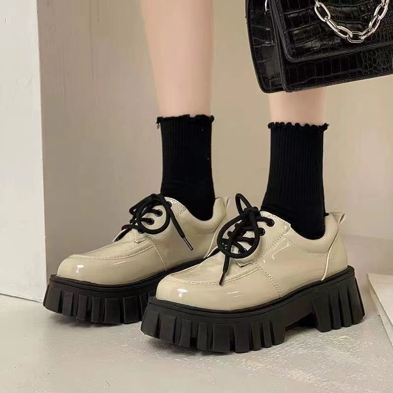 Giày Da Đế Xuồng Cột Dây Phía Trước Phong Cách Anh Quốc