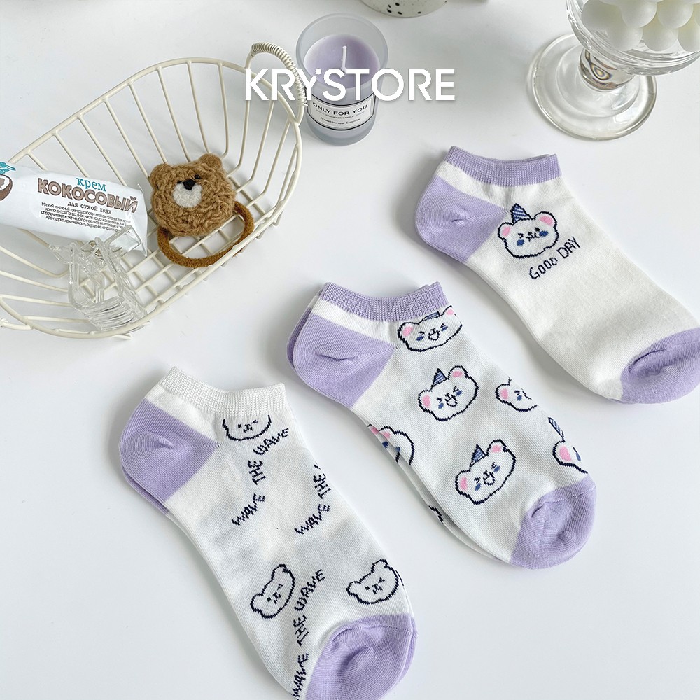 Tất ngắn cổ gấu tím đáng yêu chất đẹp cute NC20