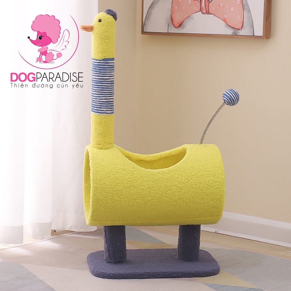 Trụ cào móng đứng cho mèo đường hầm hình con gà vàng dễ thương 35*24*65cm - Dog Paradise