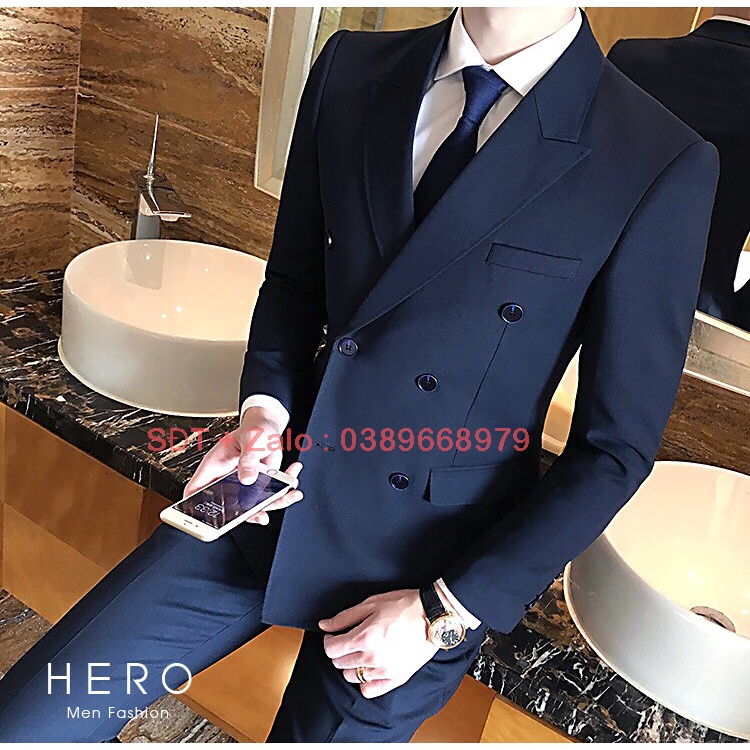 Bộ vest nam cao cấp 6 cúc màu tím than, Bộ suit nam thanh niên chất vải sịn sò