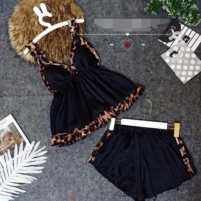 ❤FREESHIP❤ Đồ Mặc Nhà Đồ Ngủ Nữ Đồ Ngủ Sexy Phi Lụa Phối Beo Có Mút Ngực <60Kg | BigBuy360 - bigbuy360.vn