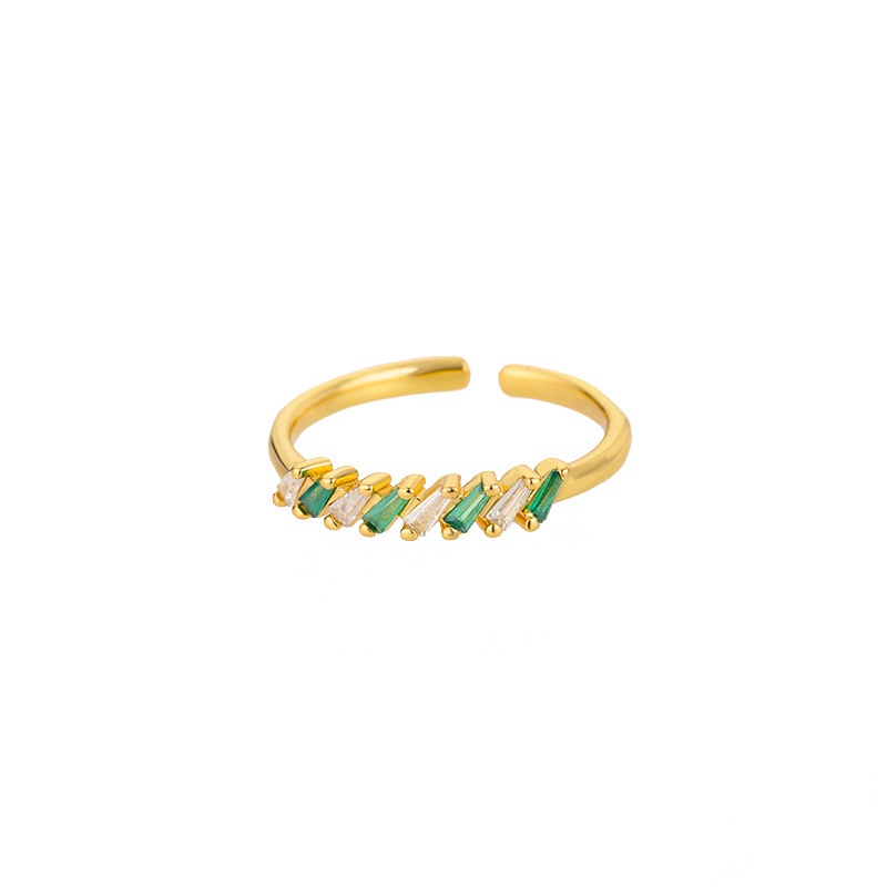 Nhẫn Đồng Đính Đá Zircon Hình Giọt Nước Màu Xanh Lá Cây Có Thể Điều Chỉnh Kích Cỡ
