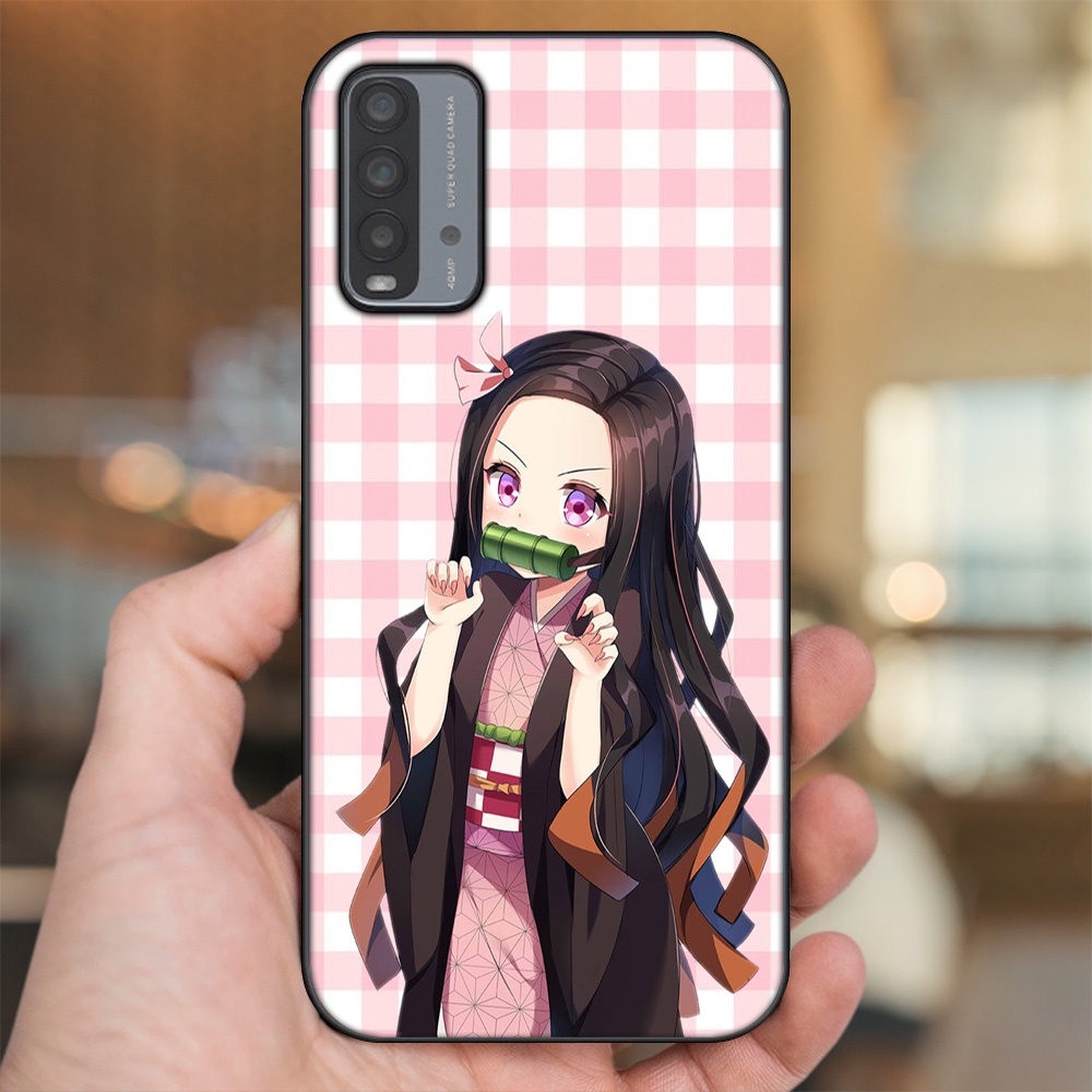 Ốp lưng Xiaomi Redmi 9T viền đen in hình Nezuko Kimetsu no Yaiba