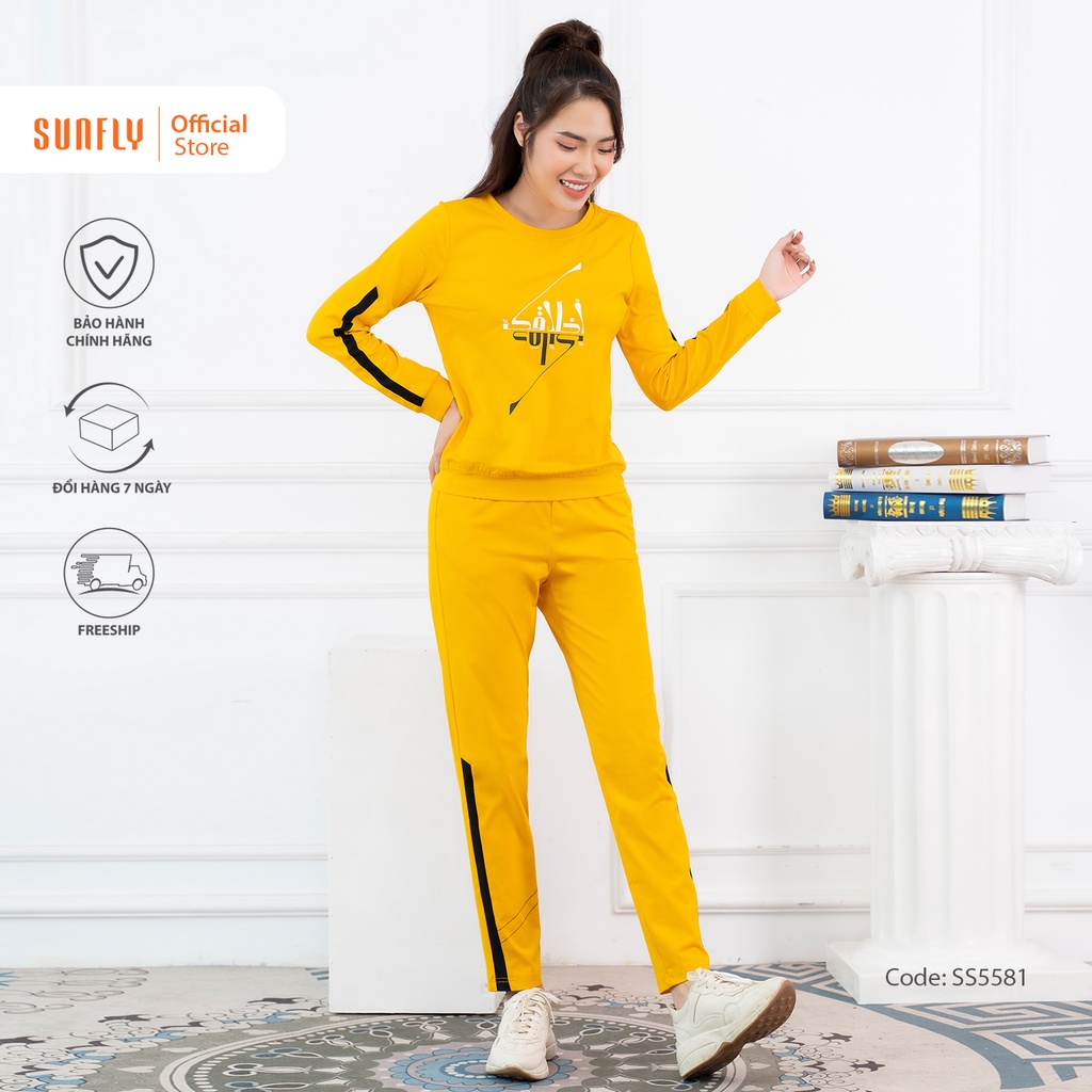 Bộ đồ mặc nhà nữ thể thao cotton SUNFLY áo dài quần dài SS5581