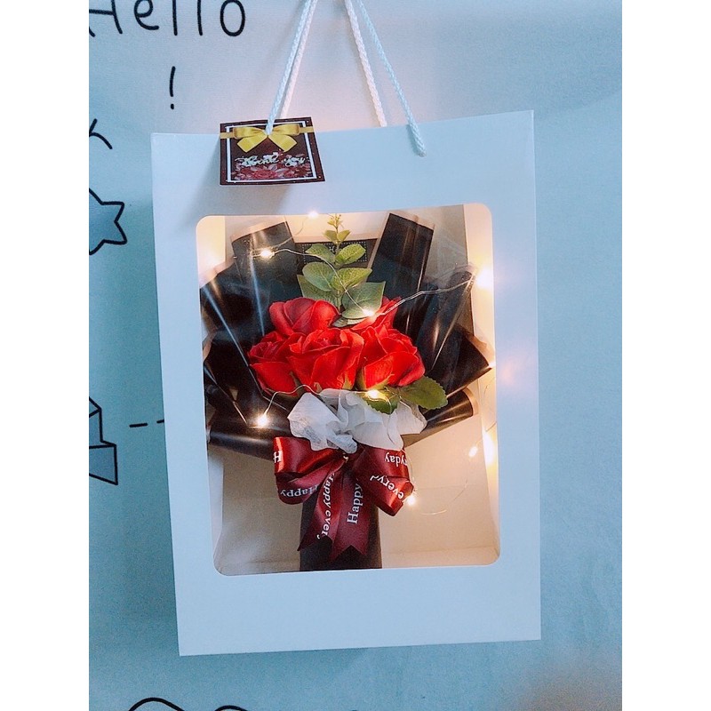 [Có túi] - Bó 5 hoa hồng sáp mix lá táo làm quà tặng lễ tình nhân cho bạn gái | BigBuy360 - bigbuy360.vn