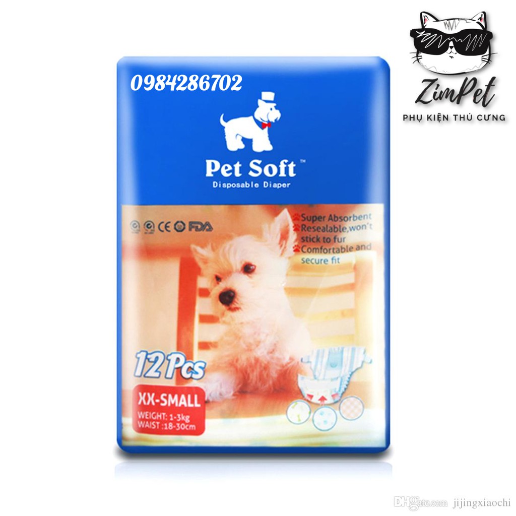 Bỉm cho chó mèo cái Pet Soft bịch 12 miếng size XS/S - Bỉm /Tã lót cho chó mèo