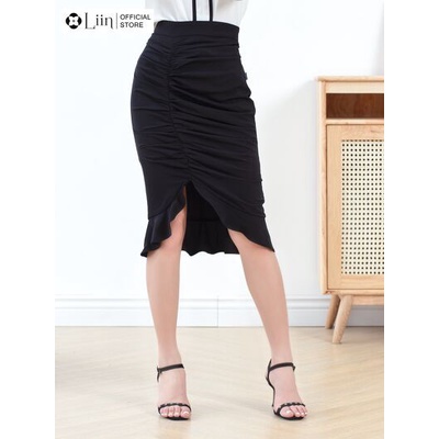 Chân váy nữ công sở Linbi màu đen, dáng đuôi cá đen nhún thanh lịch Liin clothing J4162